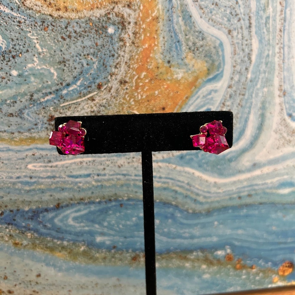 hot pink gem cluster earrings